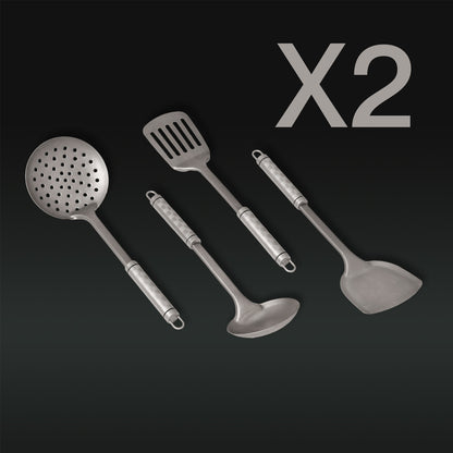 Set of four metal kitchen utensils on a black background with 'X2' indicating quantity.